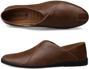 Mens Loafers Shoe Genuine Leather Pointed Toe Stitching Details Rubber Sole Anti-Slip Slip Resistant Lightweight Prom Wedding Slip-on(10 M US) Darkbrown