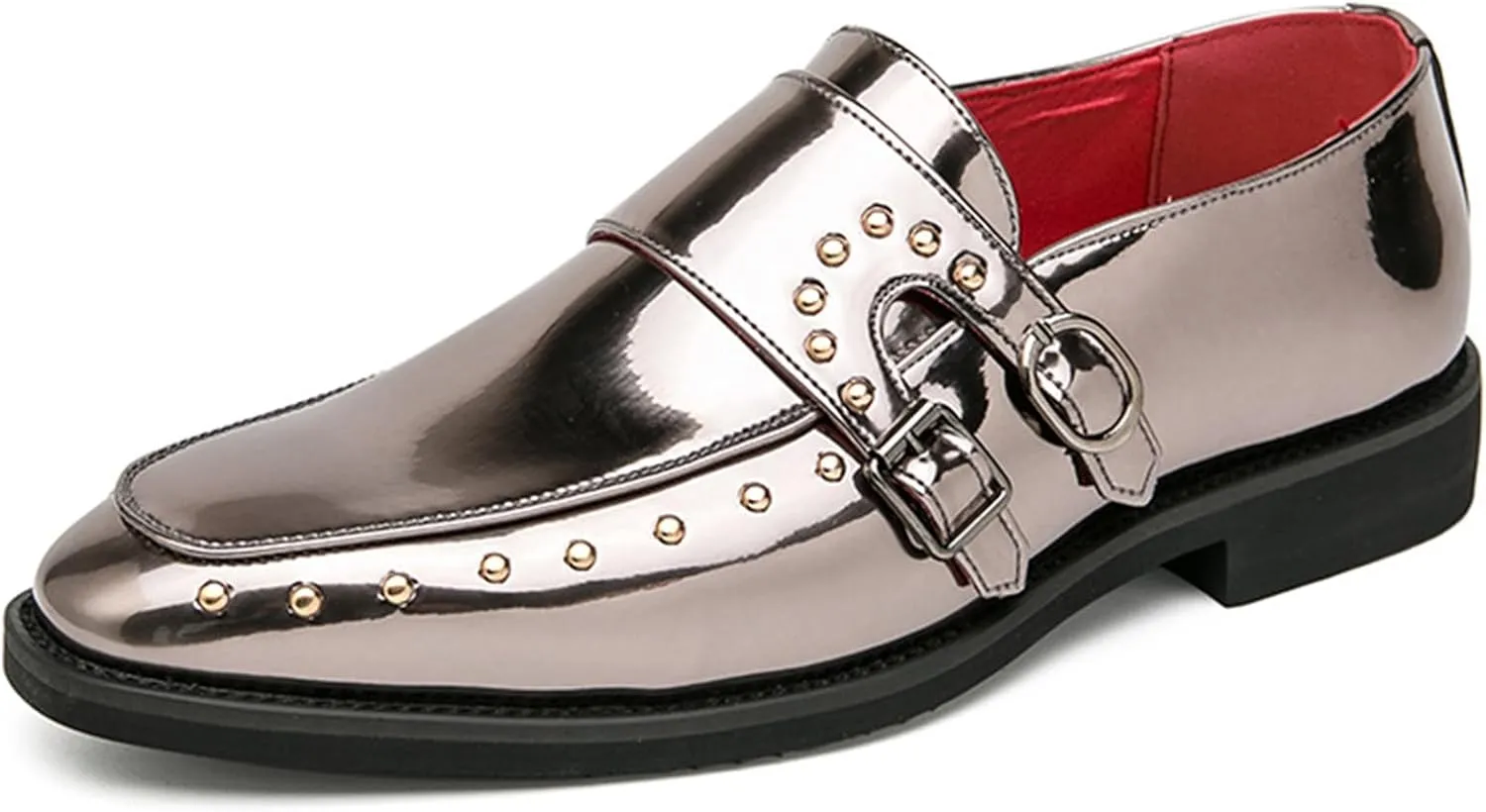 Men's Patent Leather Double Monk Strap Loafer Pointed Toe Slip On Western Wedding Formal Business Casual Comfort Dress Oxford Shoes