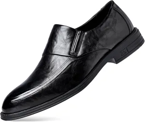 Mens Retro Leather Slip On Dress Loafers Classic Low Heels Pointed Toe Penny Shoes for Formal Business Wedding Office
