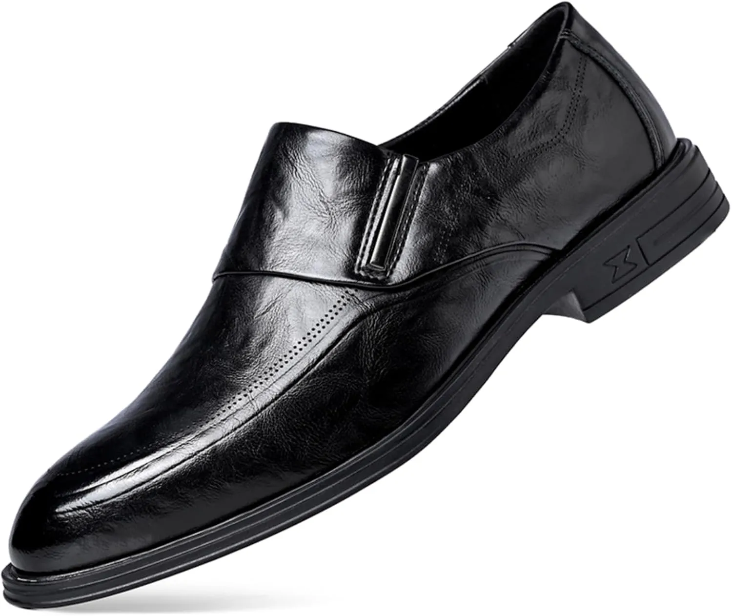 Mens Retro Leather Slip On Dress Loafers Classic Low Heels Pointed Toe Penny Shoes for Formal Business Wedding Office