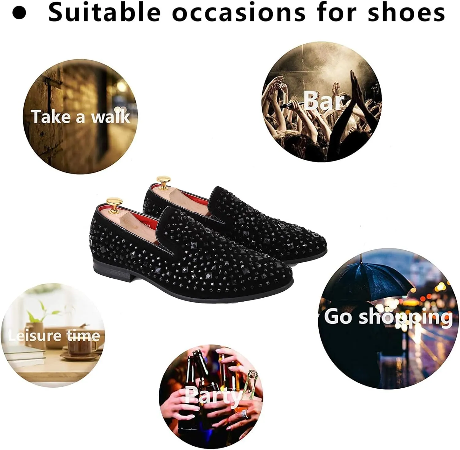 Men's Rhinestone Sequined Slip-on Smoking Loafers,Trendy Suede Pointed Toe Classic Tuxedo Dress Shoes Moccasins Party Wedding Penny Sparkly Shoes