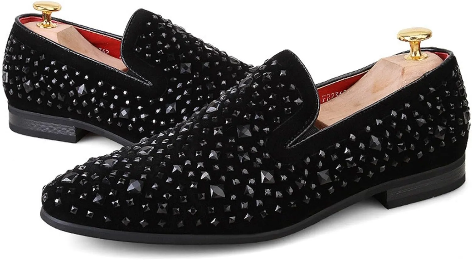 Men's Rhinestone Sequined Slip-on Smoking Loafers,Trendy Suede Pointed Toe Classic Tuxedo Dress Shoes Moccasins Party Wedding Penny Sparkly Shoes