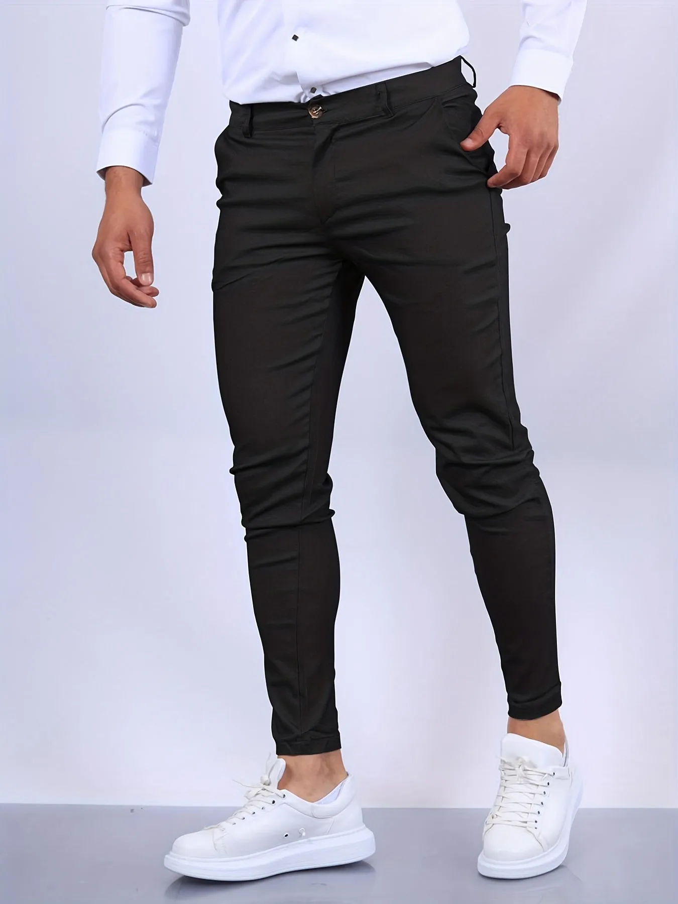 Men’s Slim Fit Trousers – Stretch Fabric – Smart Casual – Tapered Leg – Everyday Comfort