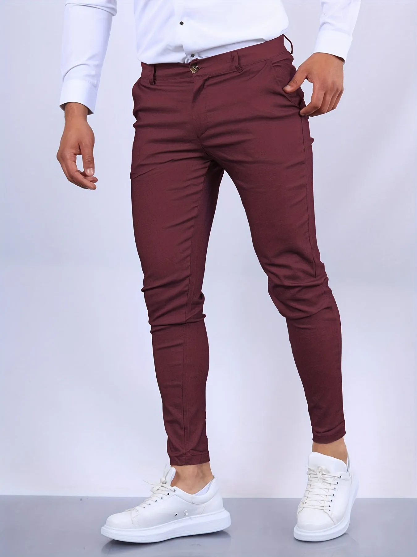 Men’s Slim Fit Trousers – Stretch Fabric – Smart Casual – Tapered Leg – Everyday Comfort