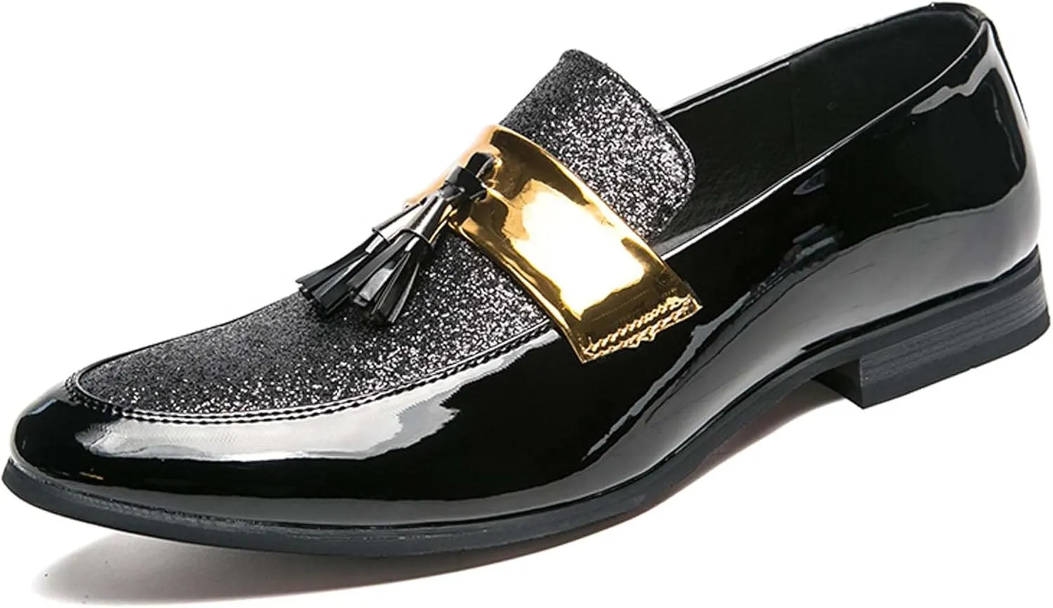 Mens Slip on Glitter Pointed Toe Leather Shoes with Fringe Decoration Chelsea Shoes Mens Formal Loafers Suitable for Daily wear, Party, Nightclub, Date, Formal wear, etc.