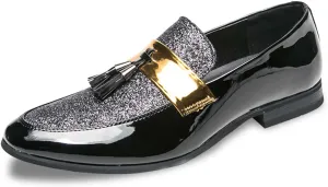 Mens Slip on Glitter Pointed Toe Leather Shoes with Fringe Decoration Chelsea Shoes Mens Formal Loafers Suitable for Daily wear, Party, Nightclub, Date, Formal wear, etc.