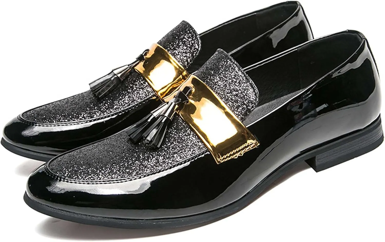 Mens Slip on Glitter Pointed Toe Leather Shoes with Fringe Decoration Chelsea Shoes Mens Formal Loafers Suitable for Daily wear, Party, Nightclub, Date, Formal wear, etc.
