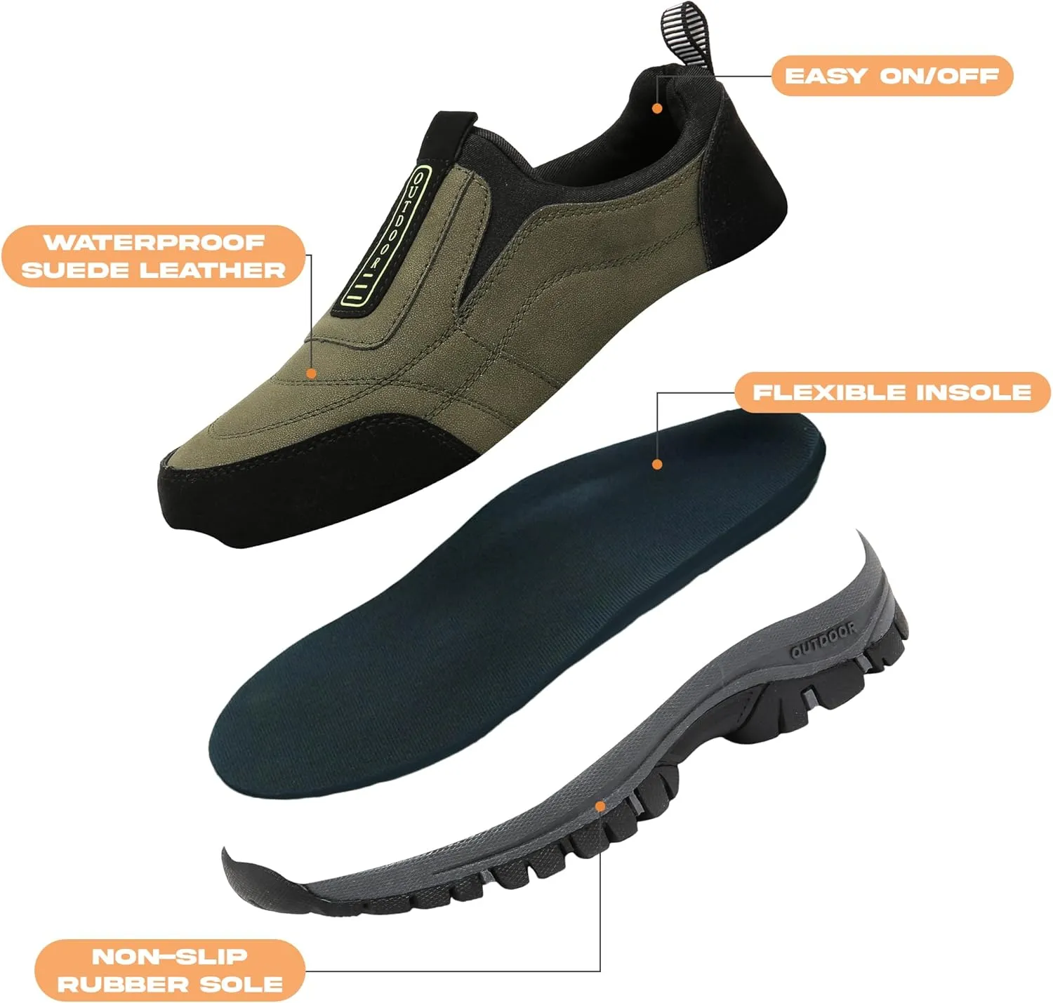 Men's Waterproof Hiking Shoes Comfortable Orthopedic Walking Shoes Slip on Outdoor Sneakers
