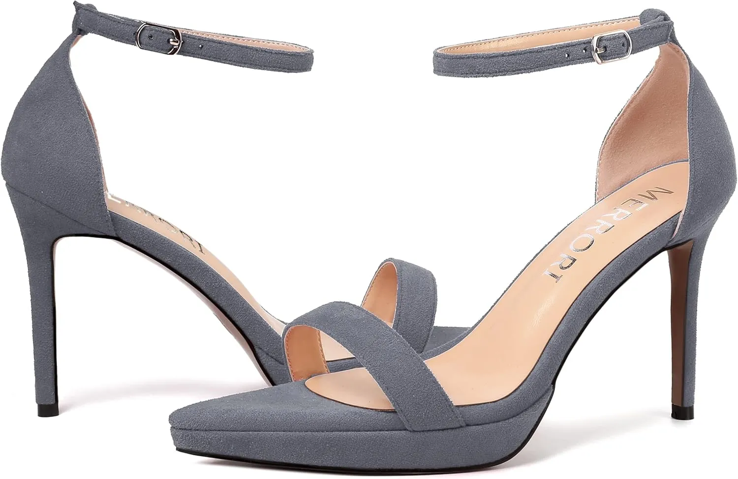 MERRORI Womens Ankle Strap Platform Women Heels Suede Women Heels Fashion Open Toe Dating Stiletto High Heel Sandals 4 Inch