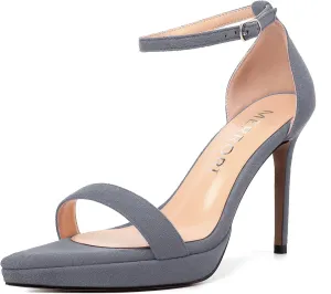 MERRORI Womens Ankle Strap Platform Women Heels Suede Women Heels Fashion Open Toe Dating Stiletto High Heel Sandals 4 Inch