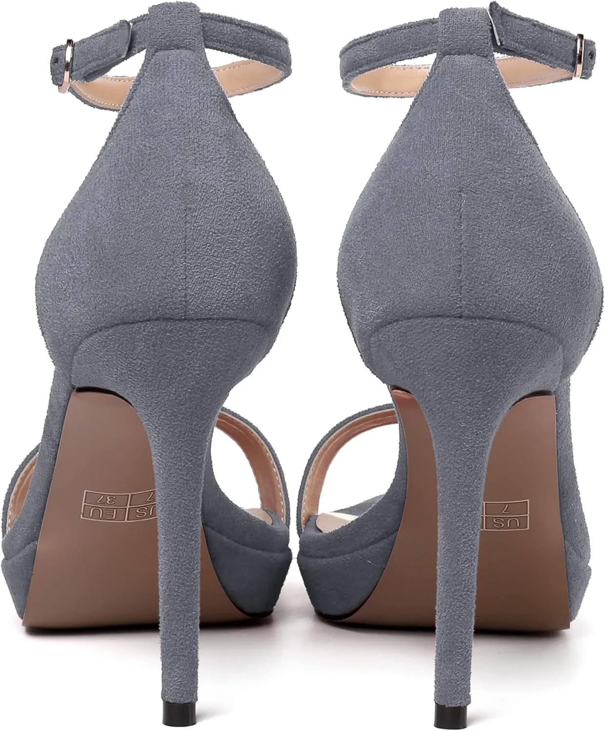 MERRORI Womens Ankle Strap Platform Women Heels Suede Women Heels Fashion Open Toe Dating Stiletto High Heel Sandals 4 Inch