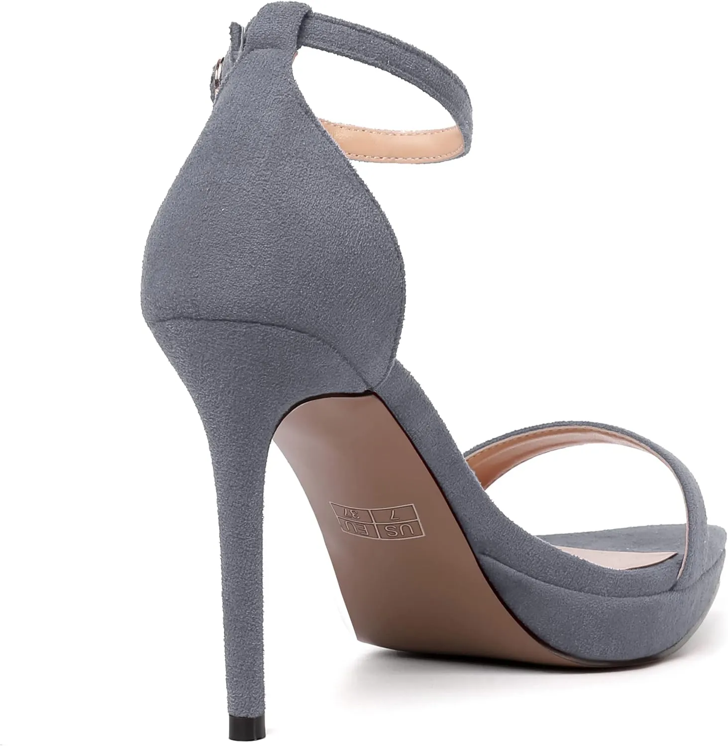 MERRORI Womens Ankle Strap Platform Women Heels Suede Women Heels Fashion Open Toe Dating Stiletto High Heel Sandals 4 Inch