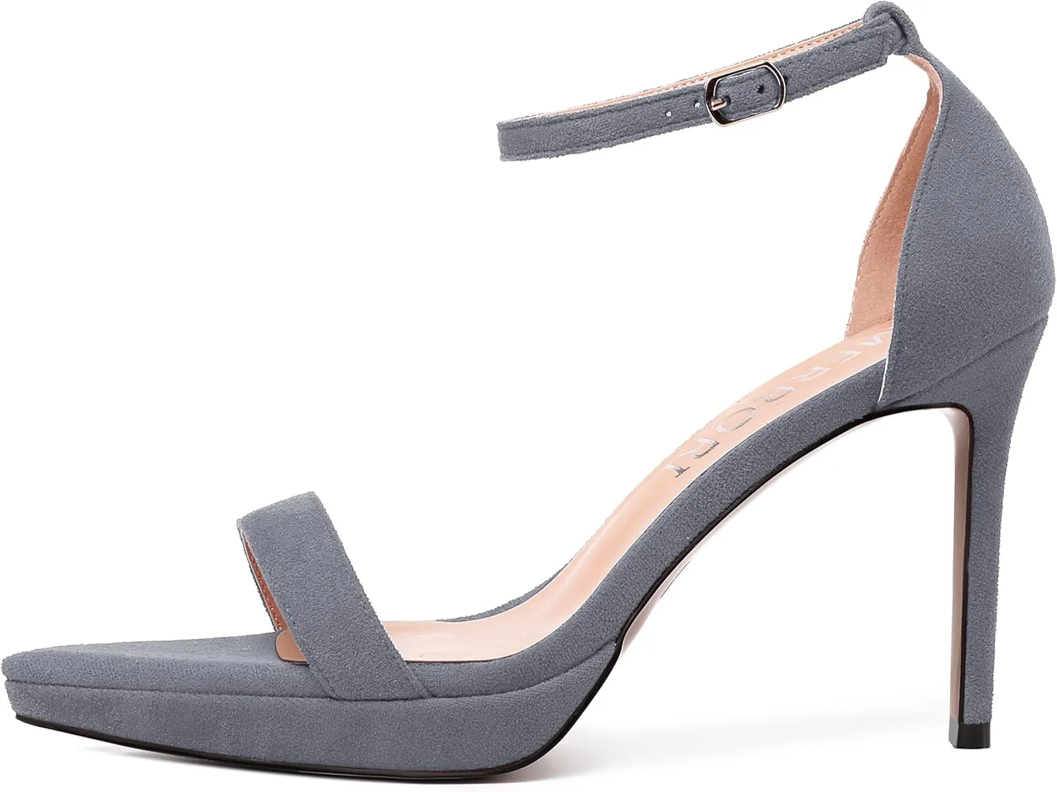 MERRORI Womens Ankle Strap Platform Women Heels Suede Women Heels Fashion Open Toe Dating Stiletto High Heel Sandals 4 Inch
