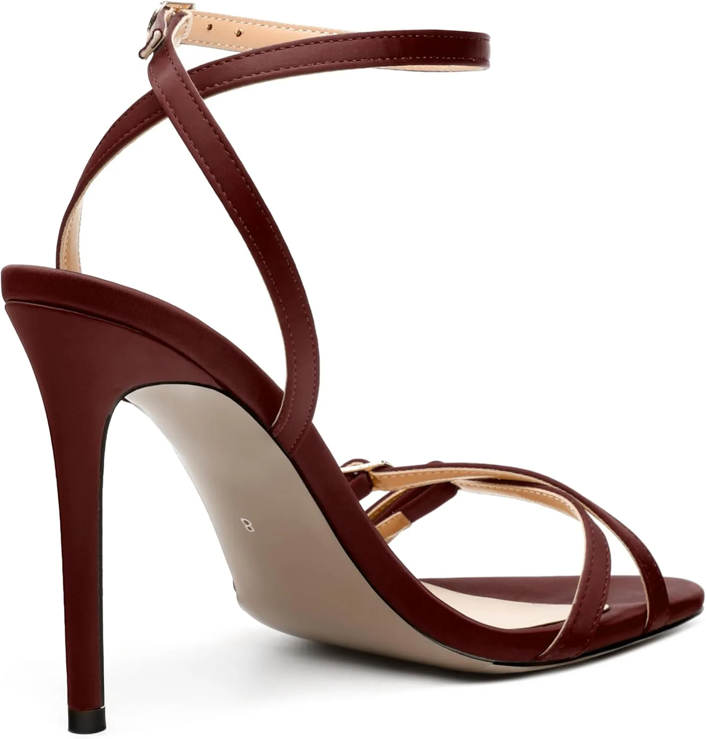 MERRORI Women's High Stiletto Slingback Buckle Heels Open Round Toe Ankle Strap Sexy Comfortable Satin Sandals Wedding Bridal Evening Prom Party Dress Shoes