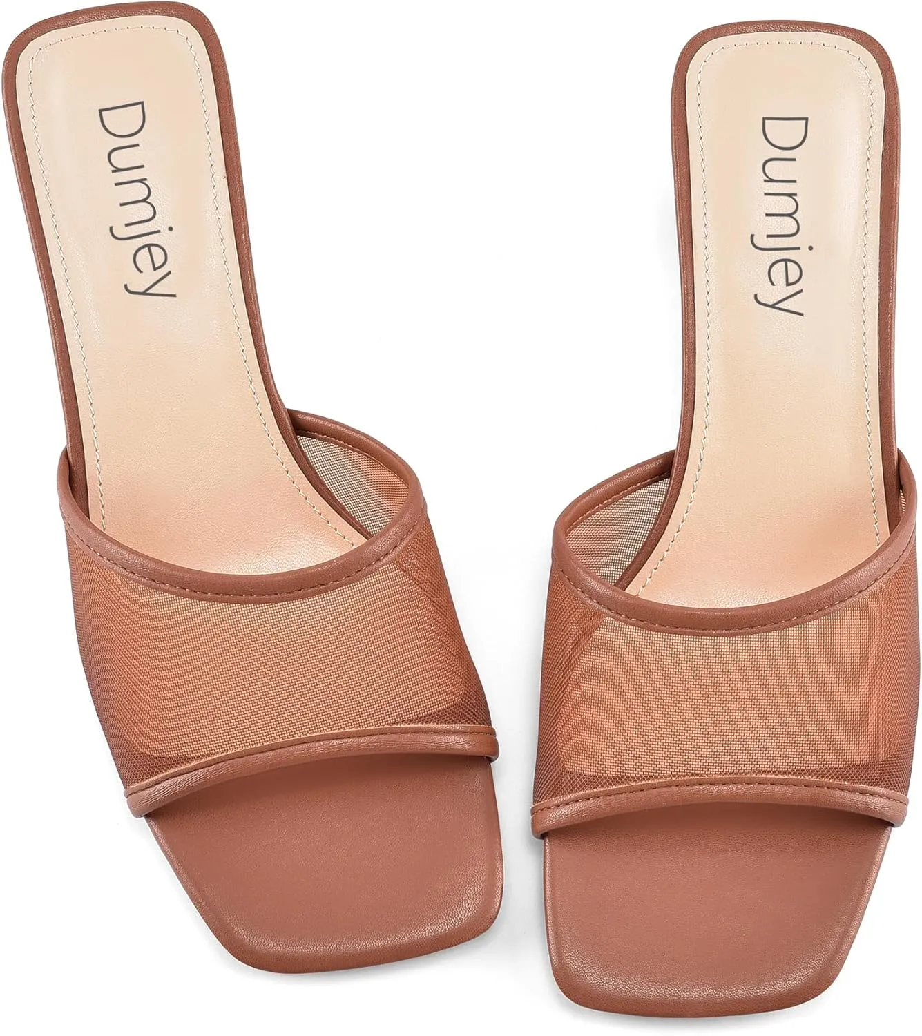 Mesh Heel Mules for Women Kitten Heeled Sandals Square Open Toe Comfort Slip On Casual Shoes