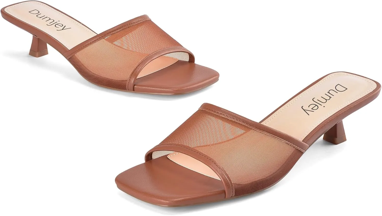 Mesh Heel Mules for Women Kitten Heeled Sandals Square Open Toe Comfort Slip On Casual Shoes