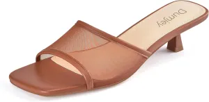 Mesh Heel Mules for Women Kitten Heeled Sandals Square Open Toe Comfort Slip On Casual Shoes