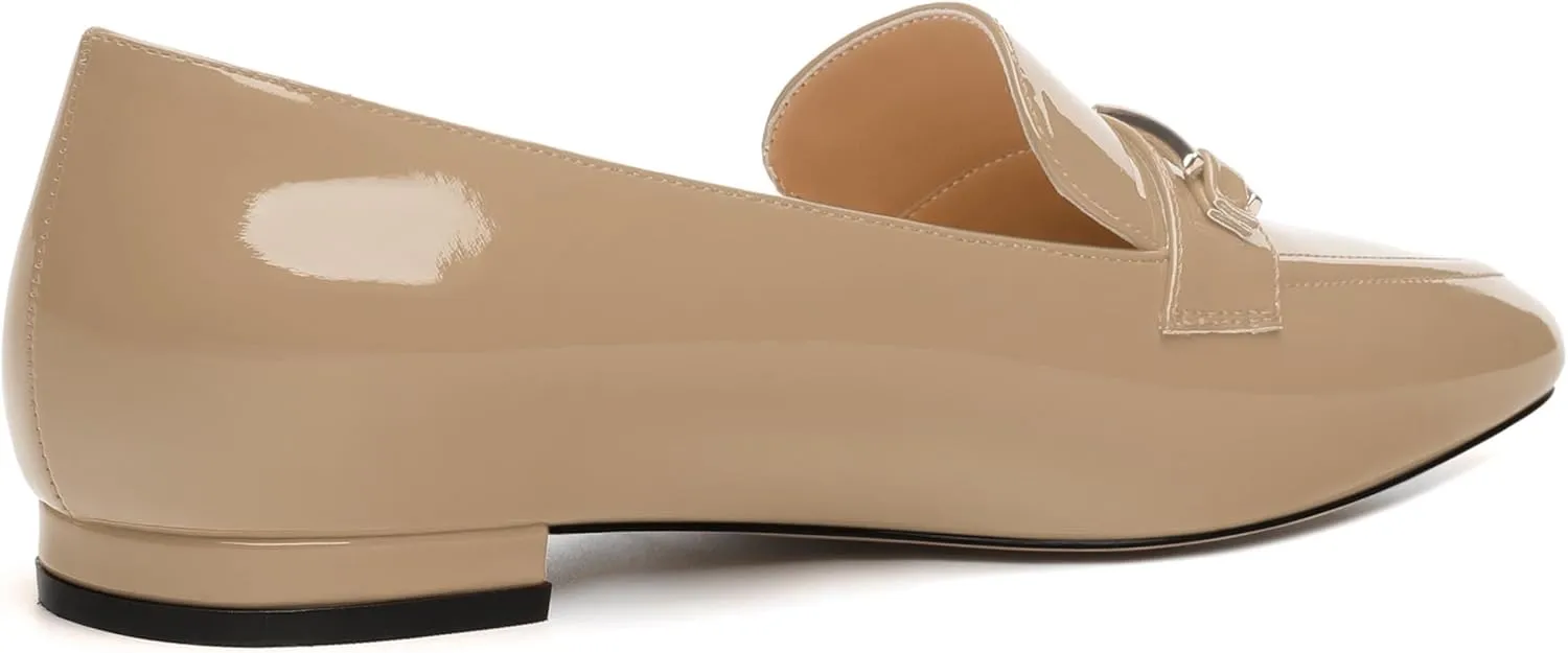 Metal Chain Loafers for Women Pointed Toe Slip on Flats Comfortable Fashion Work Shoes