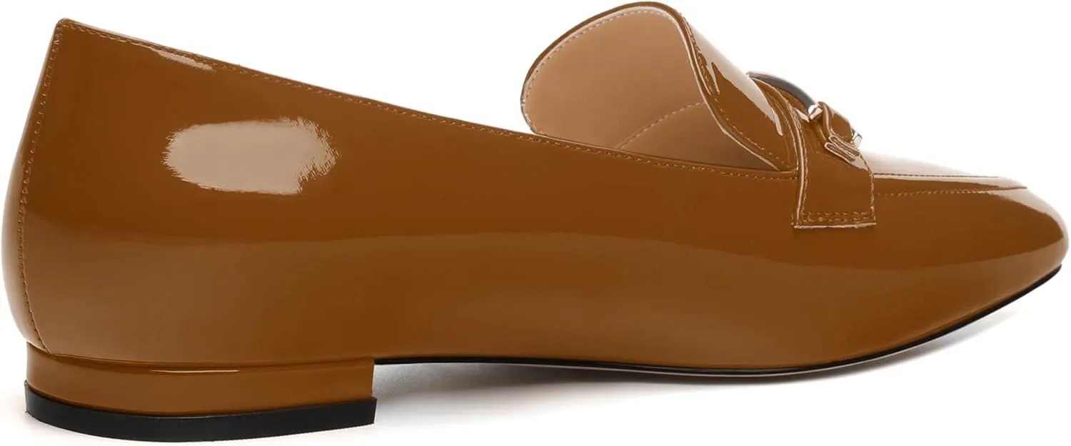Metal Chain Loafers for Women Pointed Toe Slip on Flats Comfortable Fashion Work Shoes