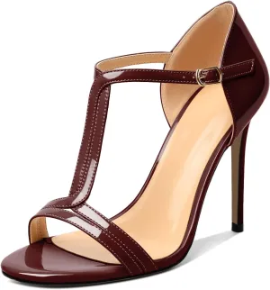 Mettesally Women's Ankle Strap Stilettos Open Round Toe Heeled Sandals Wedding Shoes High Heel Sandals