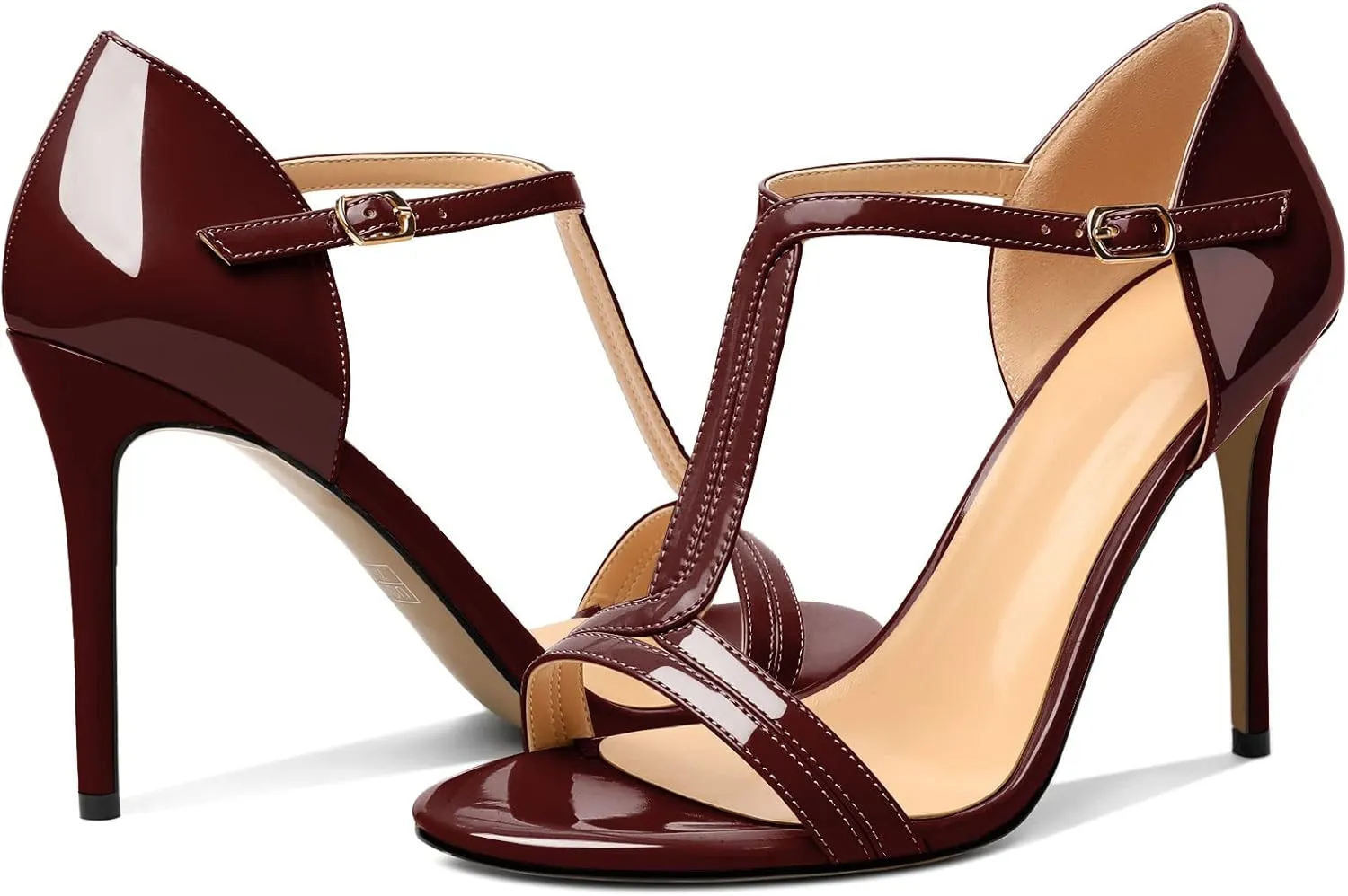 Mettesally Women's Ankle Strap Stilettos Open Round Toe Heeled Sandals Wedding Shoes High Heel Sandals