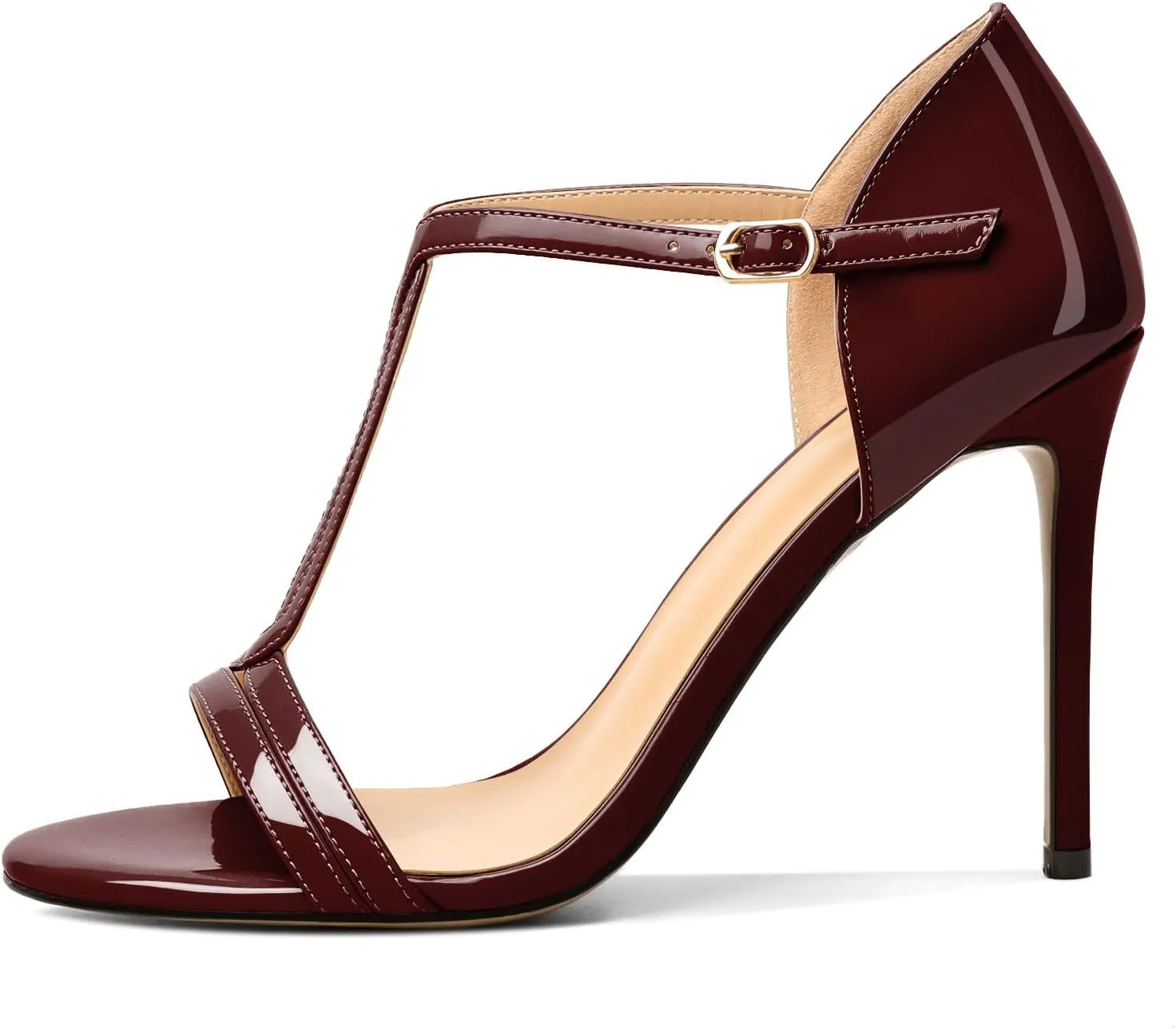 Mettesally Women's Ankle Strap Stilettos Open Round Toe Heeled Sandals Wedding Shoes High Heel Sandals