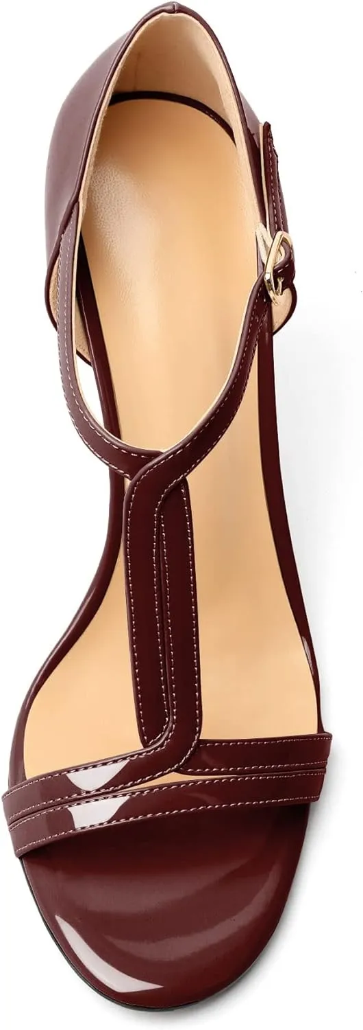 Mettesally Women's Ankle Strap Stilettos Open Round Toe Heeled Sandals Wedding Shoes High Heel Sandals