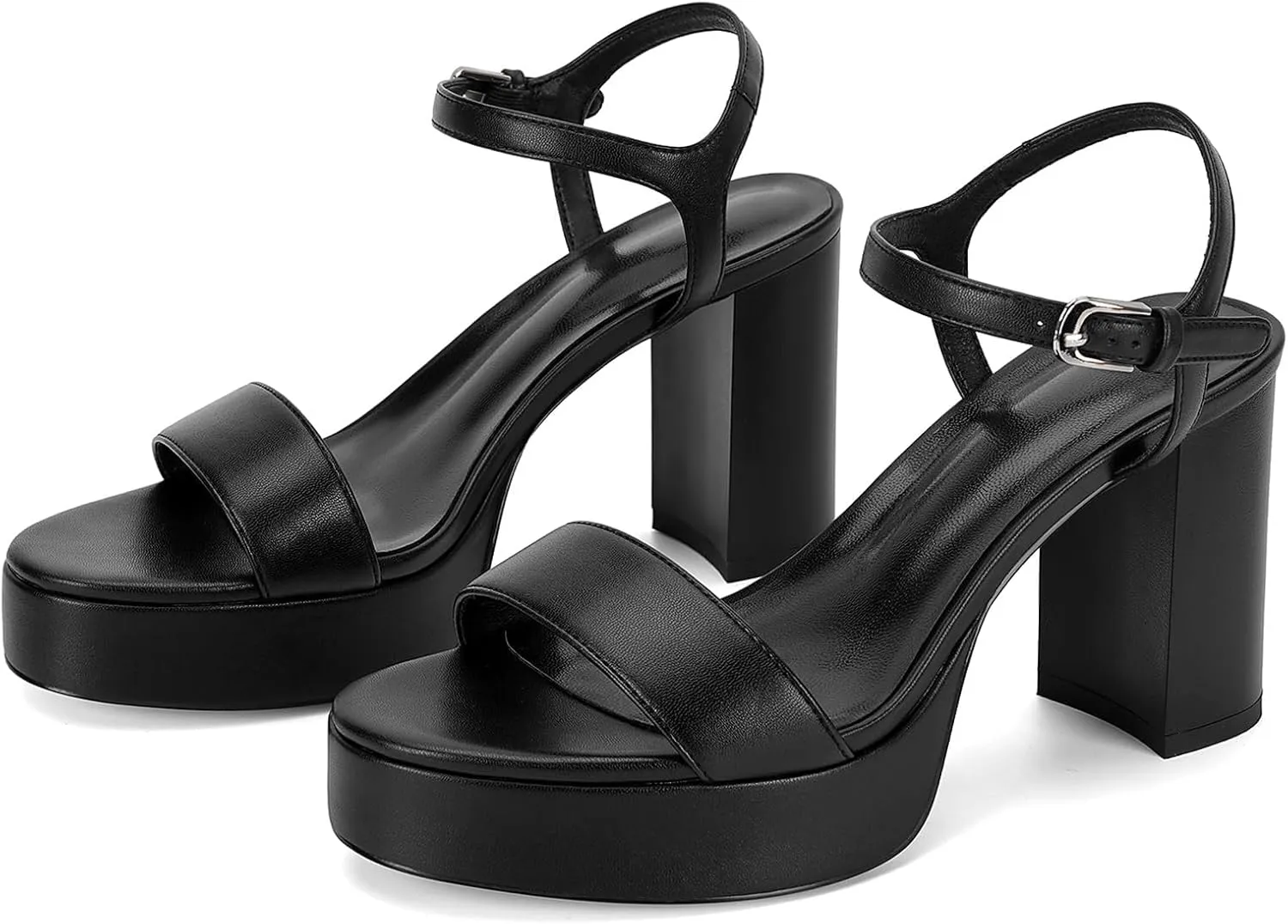 MICIFA Women's Platform Chunky Heel Sandals, Square Open Toe Ankle Strap Heeled Sandals