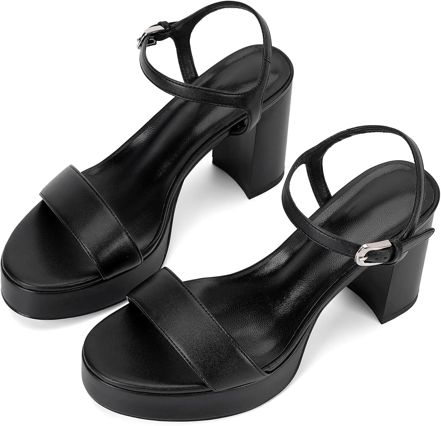 MICIFA Women's Platform Chunky Heel Sandals, Square Open Toe Ankle Strap Heeled Sandals
