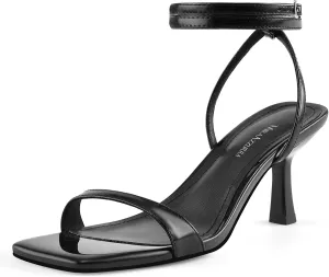 MIRAAZZURRA Heeled Sandals Square Open Toe Kitten Heels Strappy Ankle Strap Low Heel Sandals for Women Party Wedding Shoes