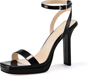 MIRAAZZURRA Platform Heels Square Open Toe Chunky High Heeled Sandals with Buckle Ankle Strap for Women Party Wedding