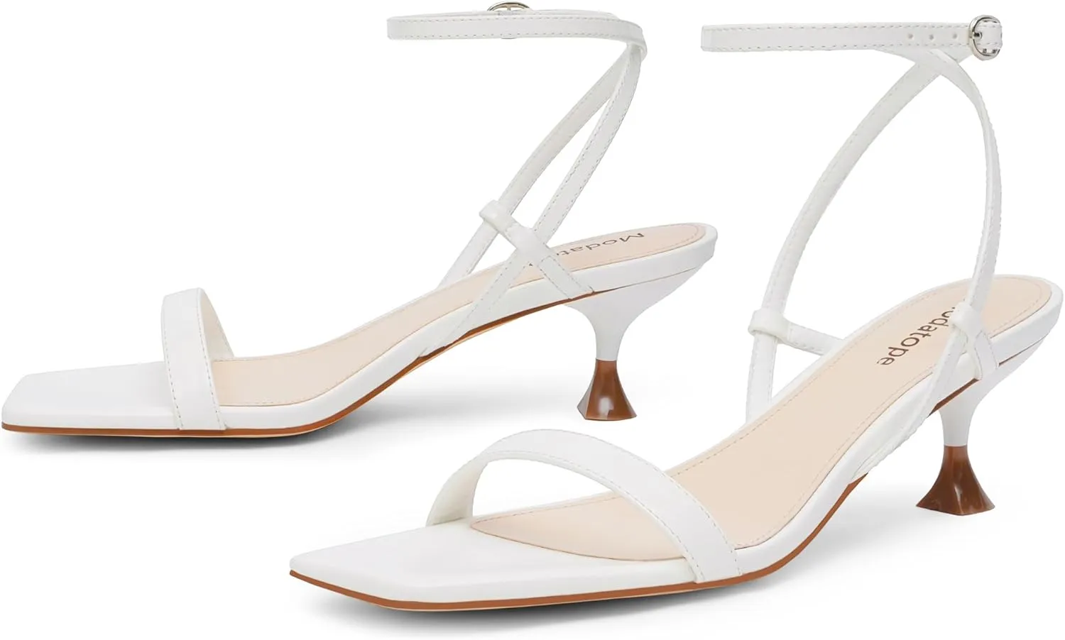 Modatope Kitten Heels for Women Open Square Toe Ankle Strap Sandals Low Heels Dress Shoes for Party