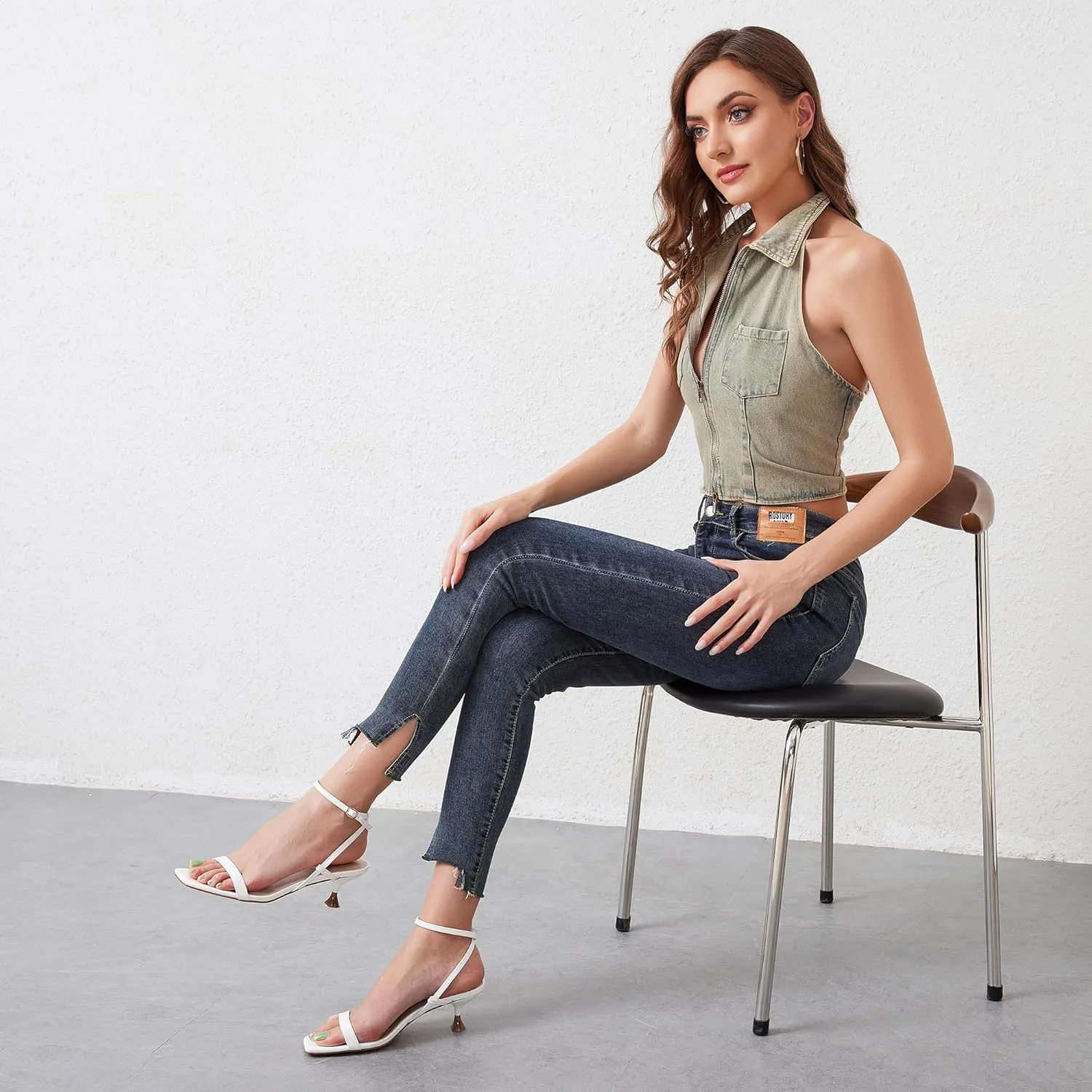 Modatope Kitten Heels for Women Open Square Toe Ankle Strap Sandals Low Heels Dress Shoes for Party