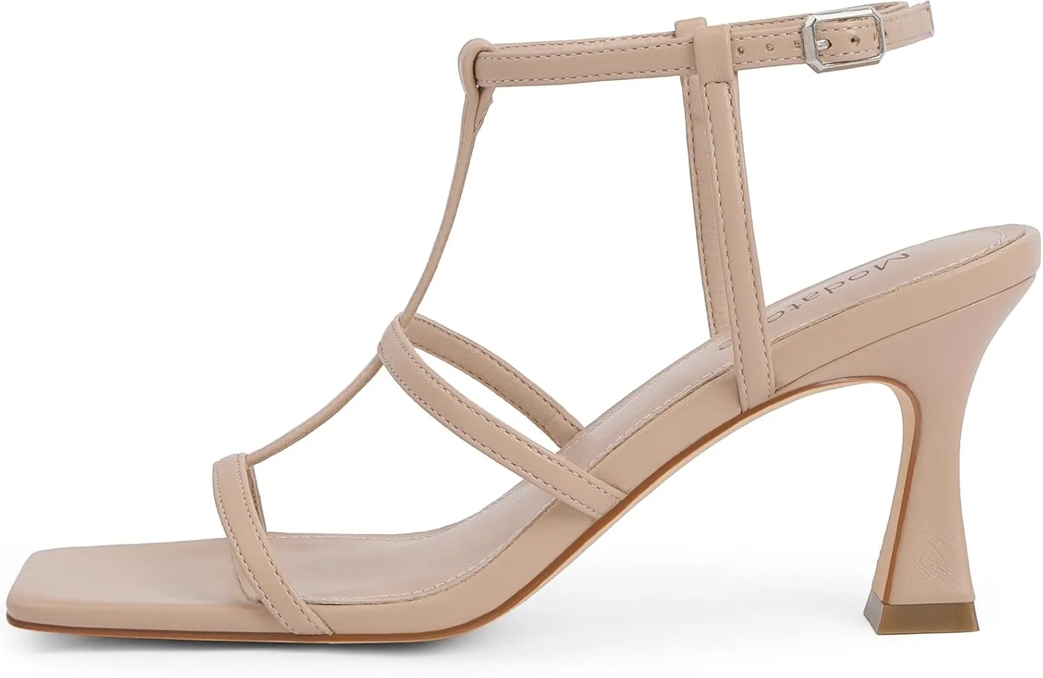 Modatope Strappy Sandals Women Square Toe Ankle Strap Kitten Stiletto Heeled Sandals Open Toe T-Strap Gladiator Sandals