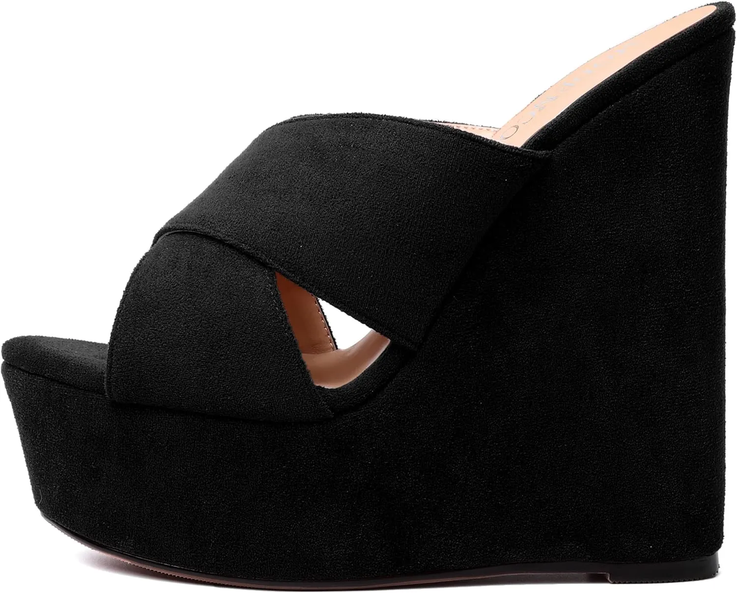MODENCOCO Womens Platform Sexy Slip On Casual Open Toe Slide Suede Wedge High Heel Heeled Sandals 6 Inch
