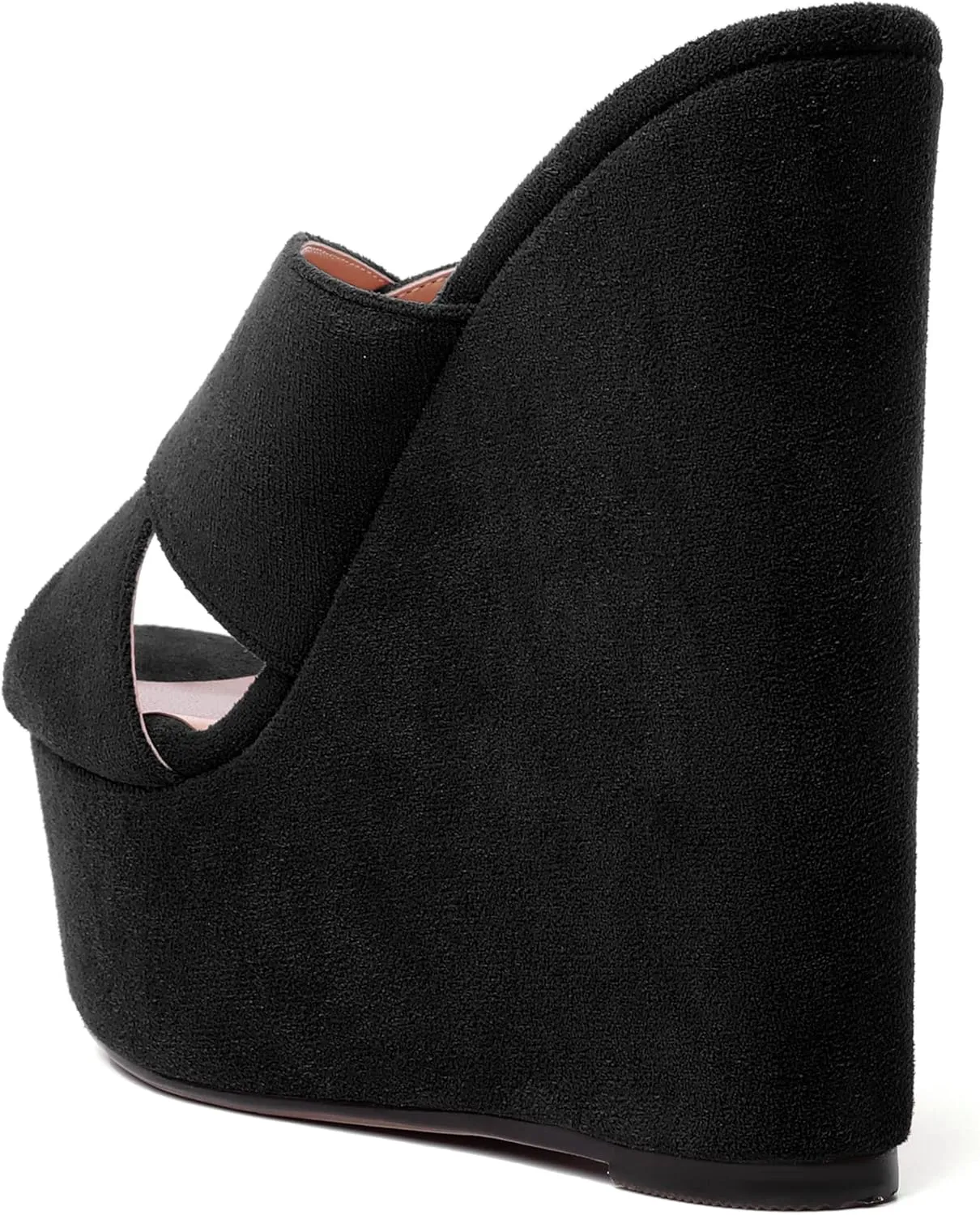 MODENCOCO Womens Platform Sexy Slip On Casual Open Toe Slide Suede Wedge High Heel Heeled Sandals 6 Inch