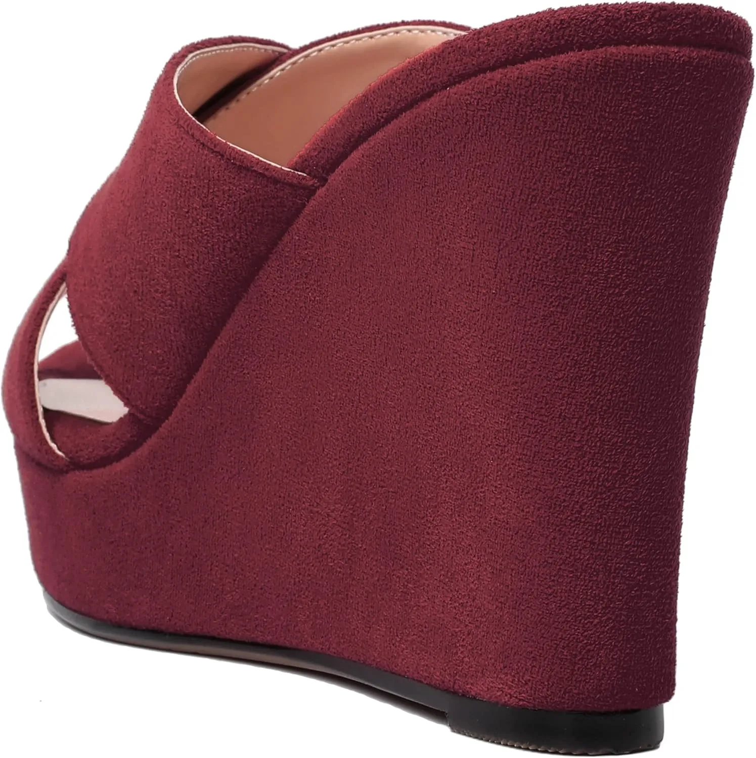 MODENCOCO Womens Suede Platform Slip On Open Toe Dressy Sexy Party Wedge High Heel Heeled Sandals 4 Inch