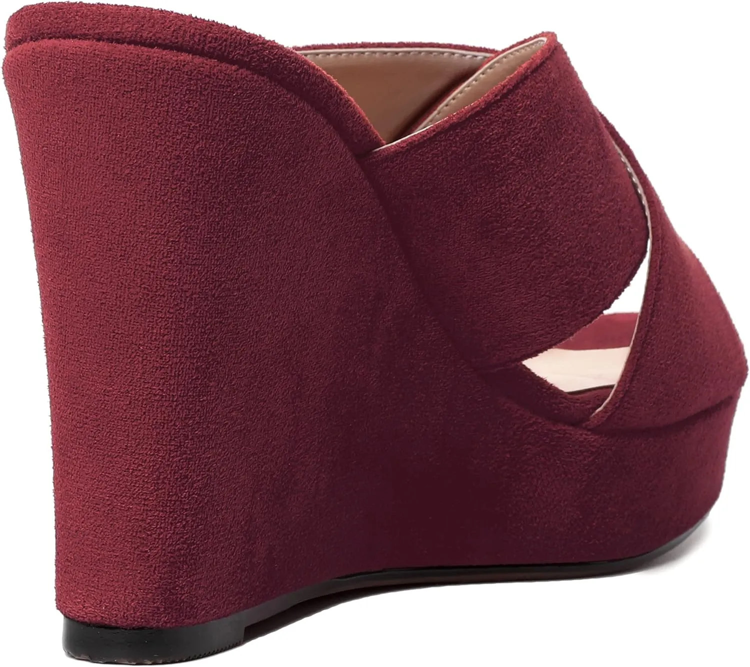 MODENCOCO Womens Suede Platform Slip On Open Toe Dressy Sexy Party Wedge High Heel Heeled Sandals 4 Inch
