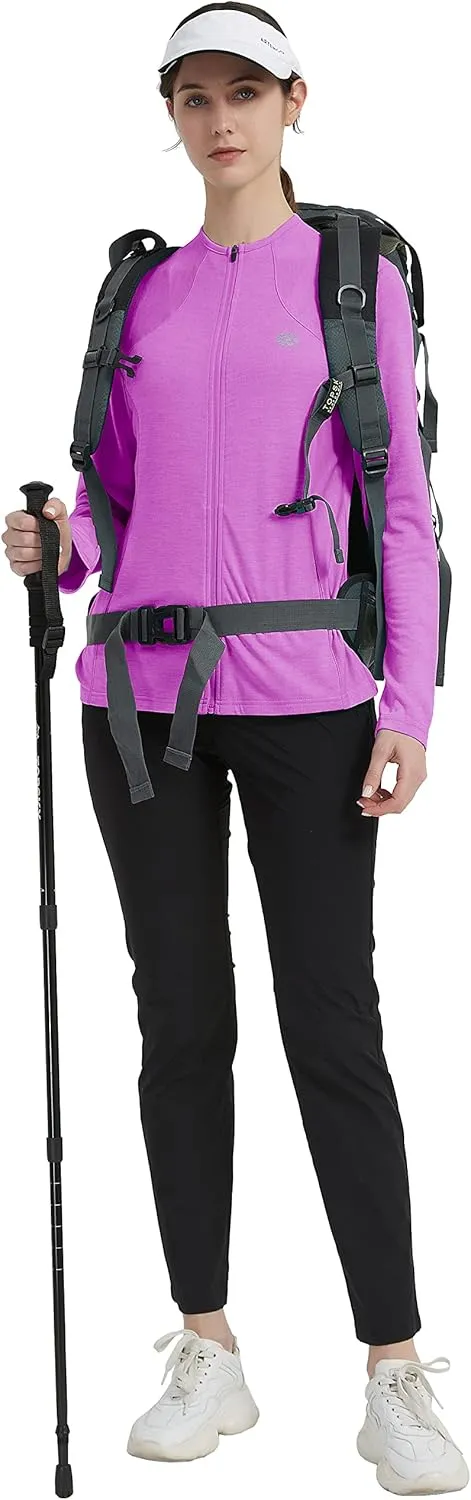 MoFiz Women's Full Zip Hiking Shirt Lightweight UPF 50  Sun Protection Running Jacket Long Sleeve Sports Outdoor Top Pockets