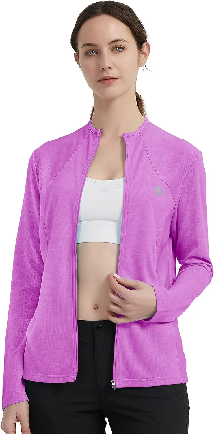MoFiz Women's Full Zip Hiking Shirt Lightweight UPF 50  Sun Protection Running Jacket Long Sleeve Sports Outdoor Top Pockets