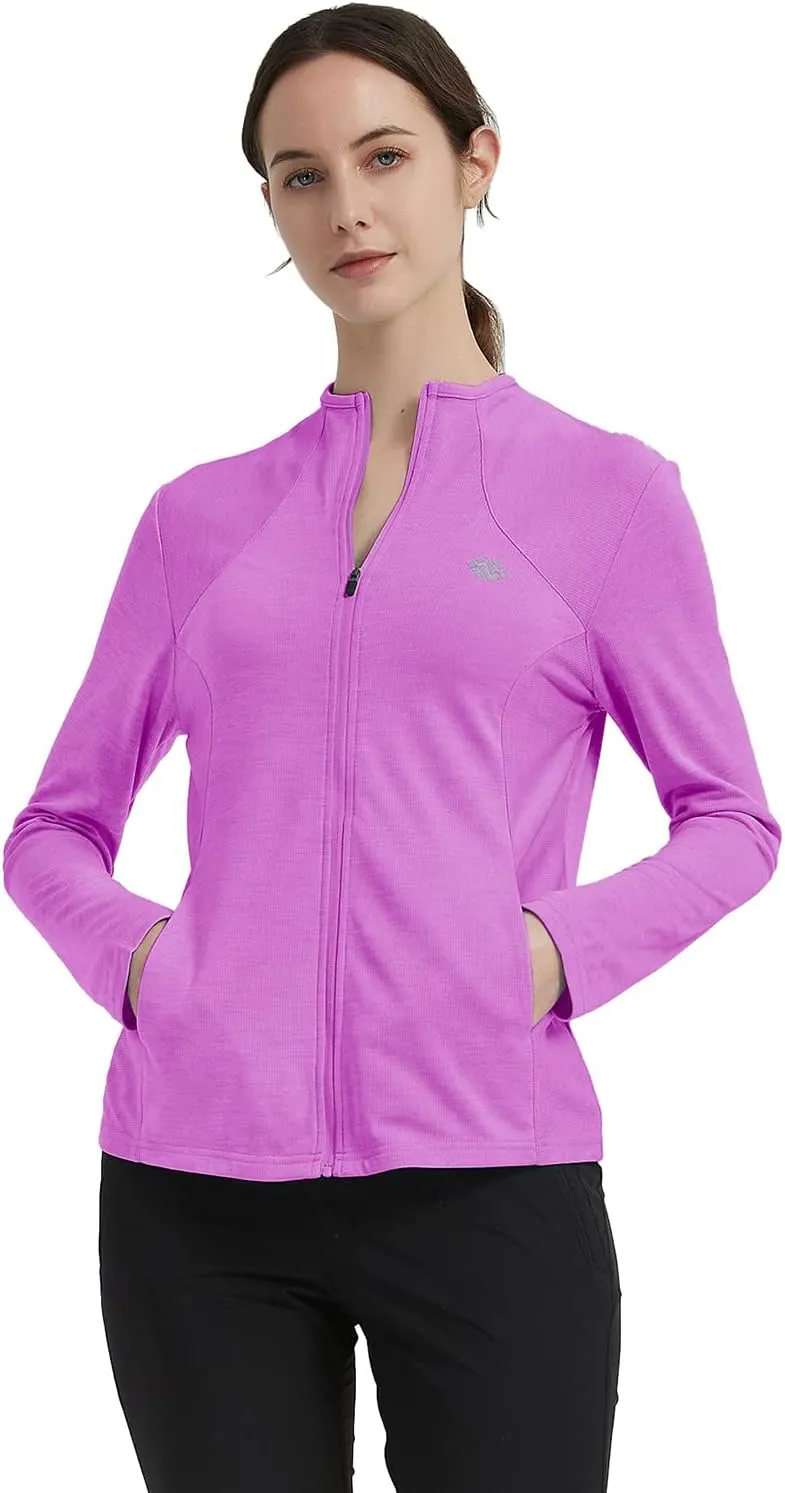 MoFiz Women's Full Zip Hiking Shirt Lightweight UPF 50  Sun Protection Running Jacket Long Sleeve Sports Outdoor Top Pockets