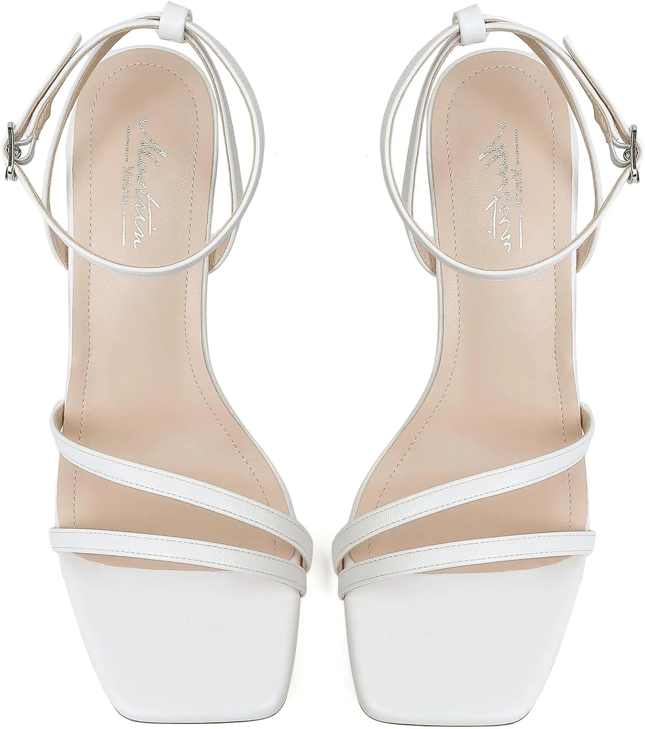 Mostrin Womens Sandals Strappy Heels for Women Ankle Strap Lace Up Heels Square Open Toe Heels Tie Up Stiletto High Heeled Sandals for Prom, Party, Daily Wear
