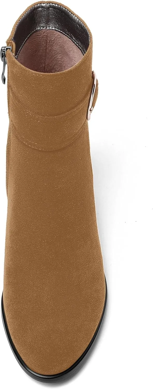 MOVINSTEPS Ankle Boots for Women Low Chunky Heel Wide Width Suede Short Booties Comfortable Casual Business Fashion Dressy Fall Winter Boots 2 Inch