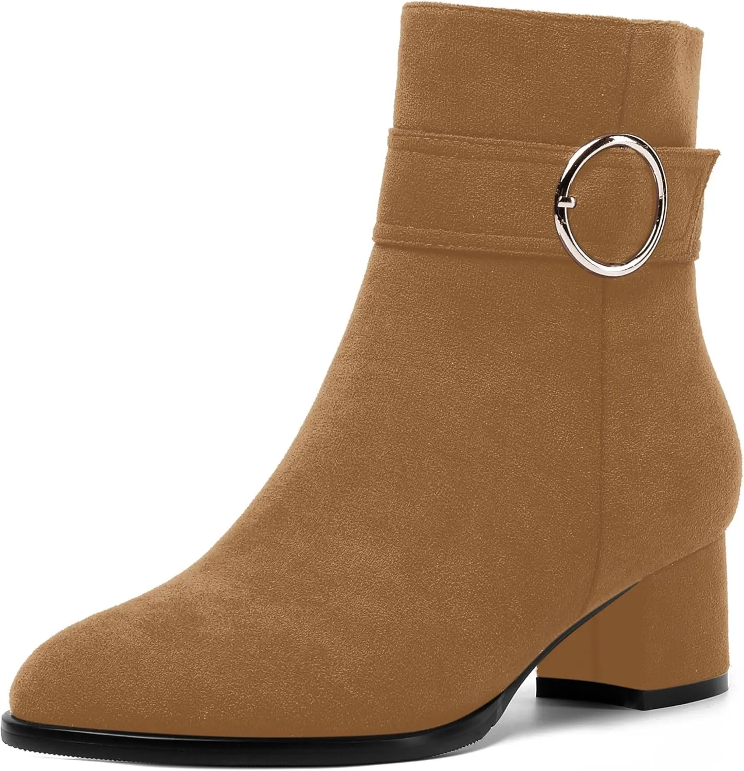 MOVINSTEPS Ankle Boots for Women Low Chunky Heel Wide Width Suede Short Booties Comfortable Casual Business Fashion Dressy Fall Winter Boots 2 Inch
