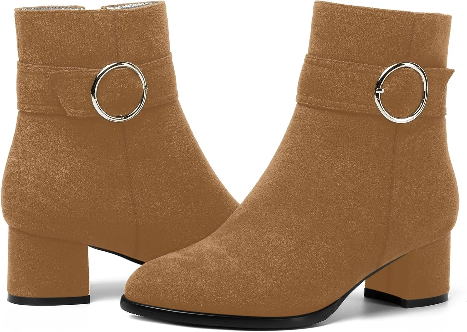 MOVINSTEPS Ankle Boots for Women Low Chunky Heel Wide Width Suede Short Booties Comfortable Casual Business Fashion Dressy Fall Winter Boots 2 Inch