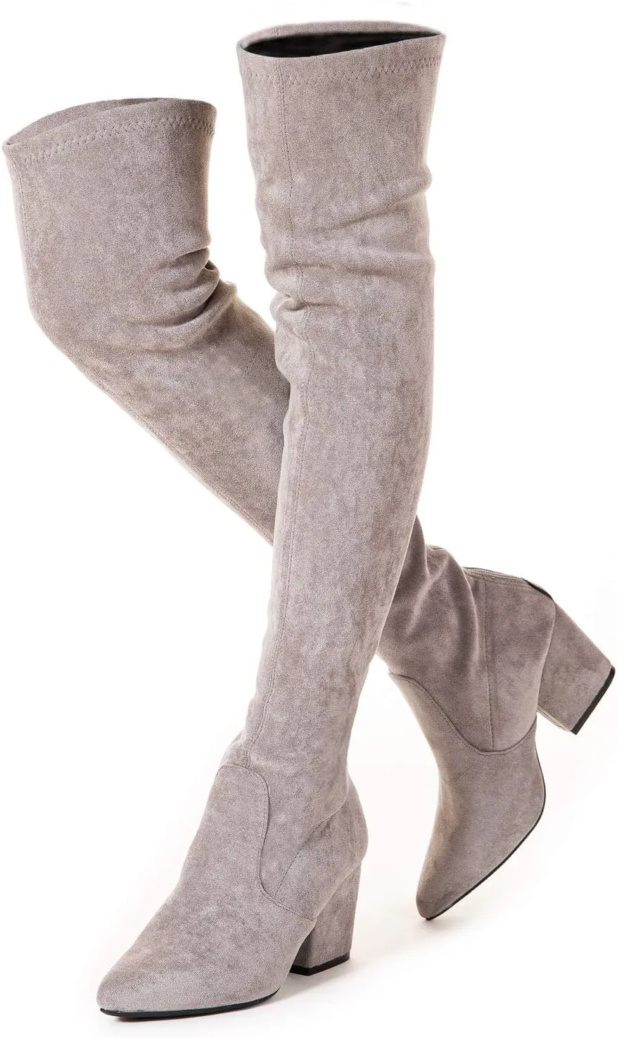 Mtzyoa Thigh High Block Heel Boot Women Pointed Toe Stretch Over The Knee Boots