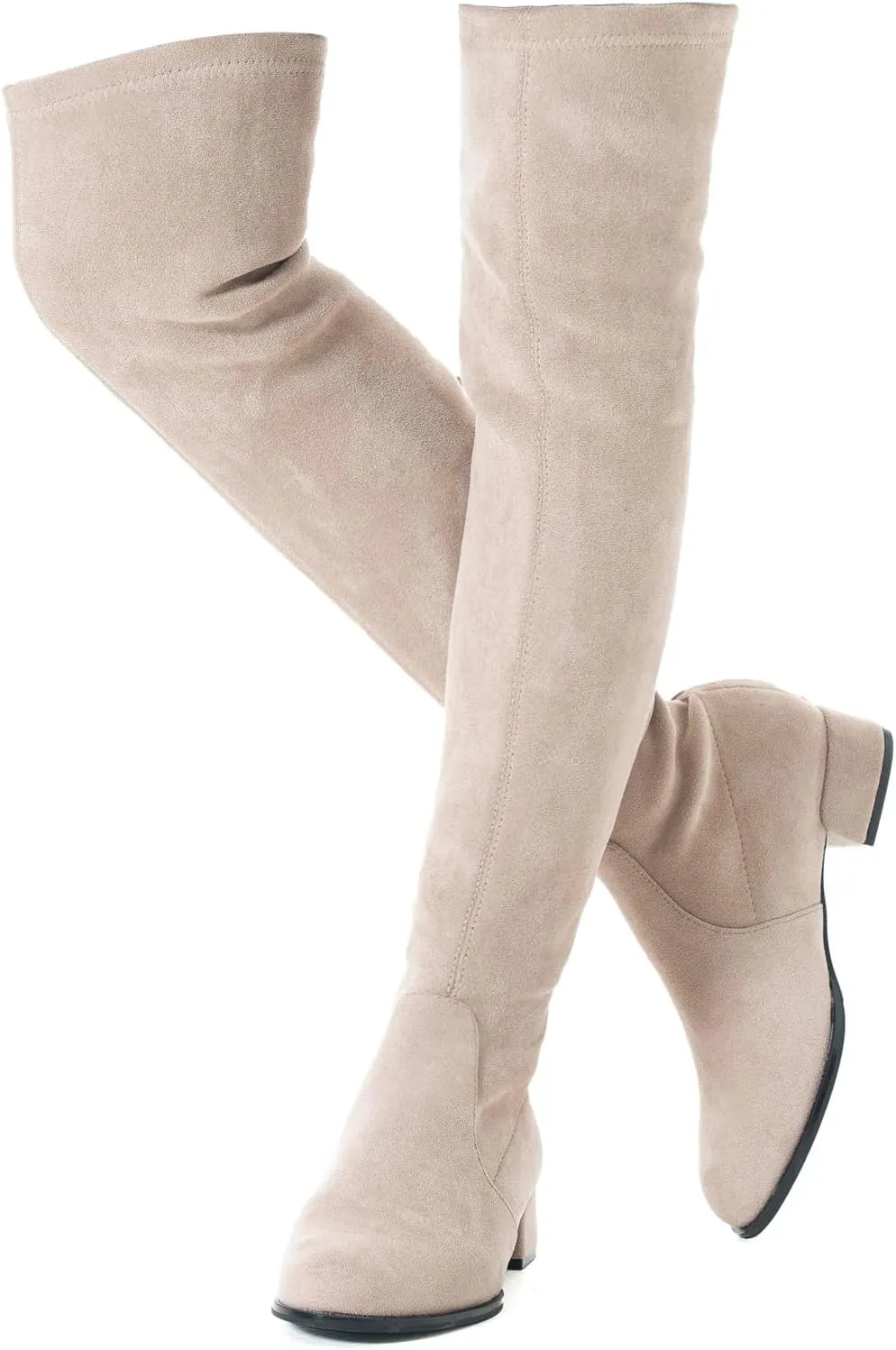 Mtzyoa Thigh High Block Heel Boot Women Pointed Toe Stretch Over The Knee Boots