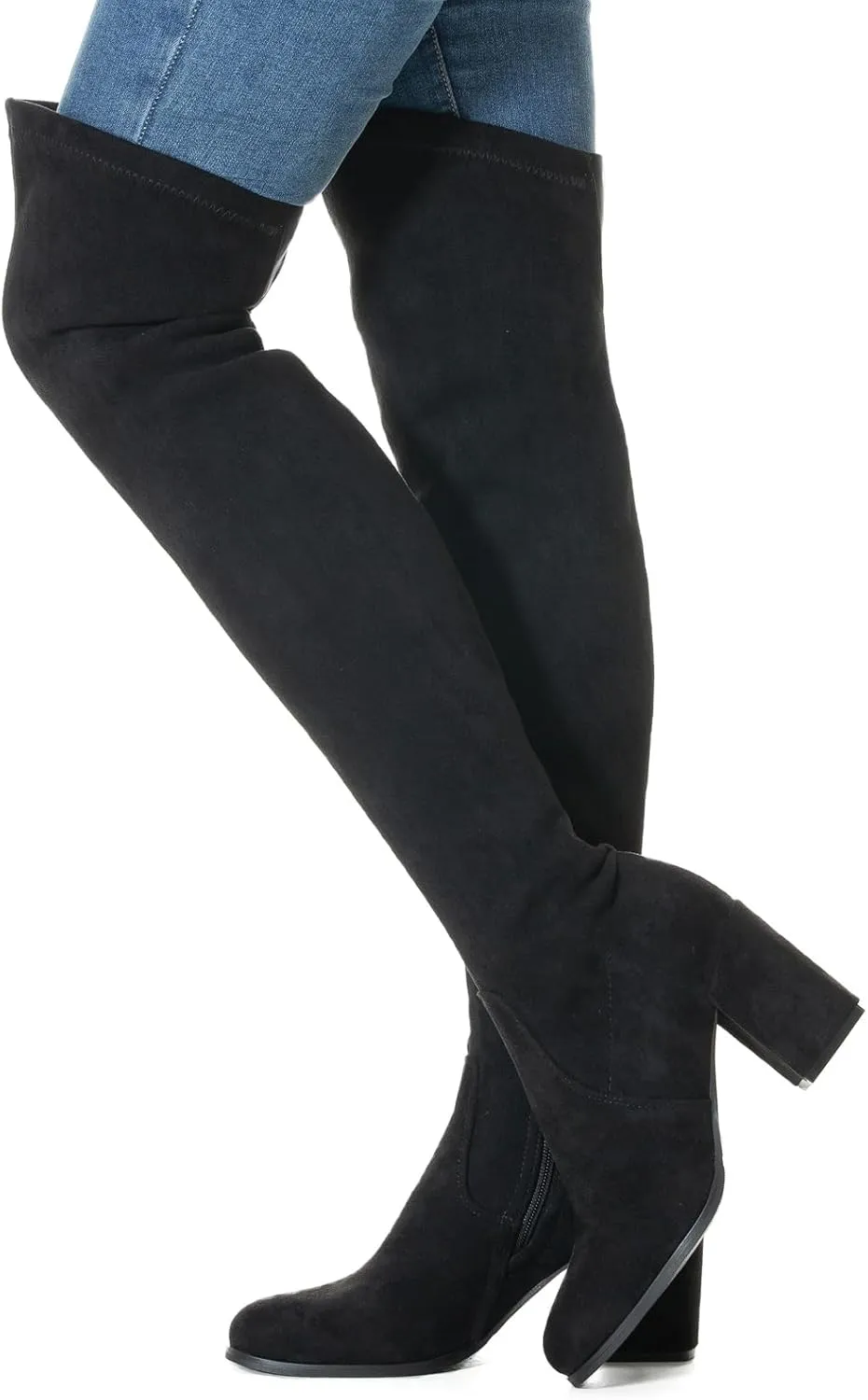 Mtzyoa Women Over The Knee Boots Thigh High Block Heel OTK Stretch Stiletto Heel Pointed Toe