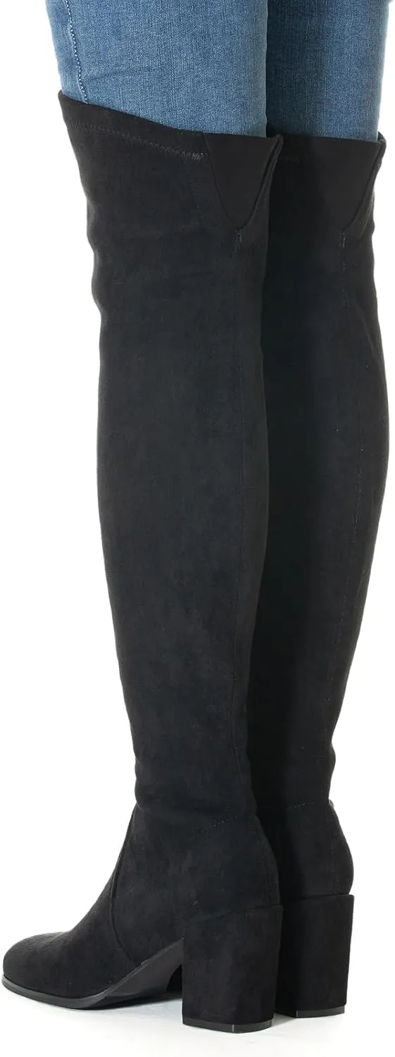 Mtzyoa Women Over The Knee Boots Thigh High Block Heel OTK Stretch Stiletto Heel Pointed Toe