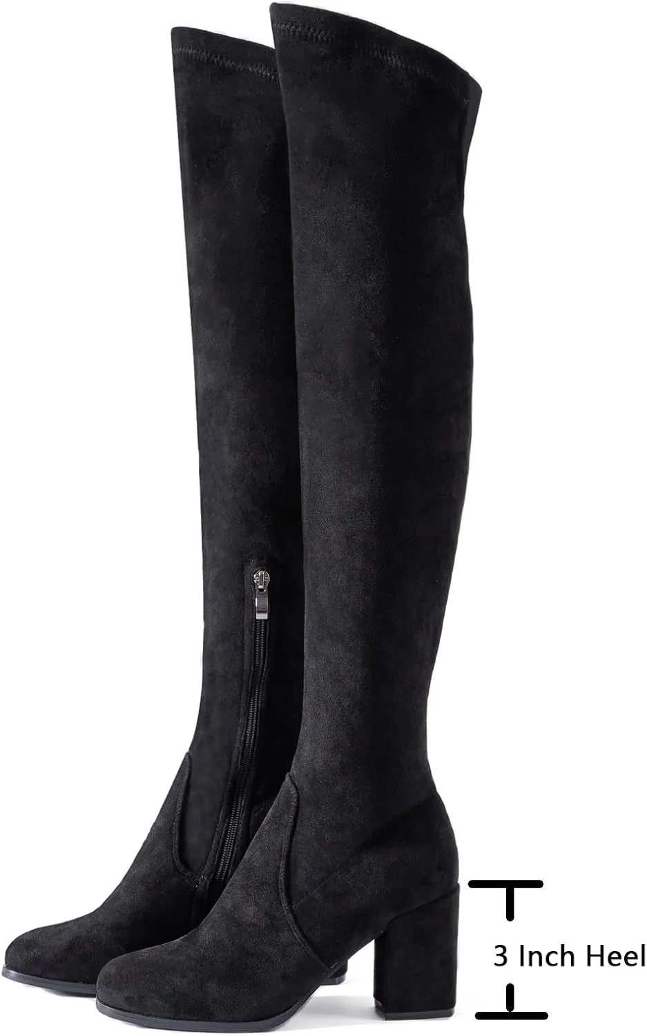 Mtzyoa Women Over The Knee Boots Thigh High Block Heel OTK Stretch Stiletto Heel Pointed Toe